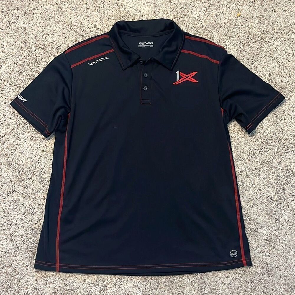 Bauer Men's Hockey Vapor Polo Shirt Medium Short Sleeve Black Red
